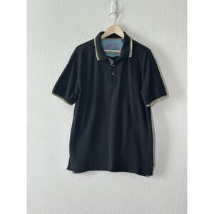 Robert Graham Polo Shirt Short Sleeve  XL BLACK 100% Cotton Contrast Collar Trim